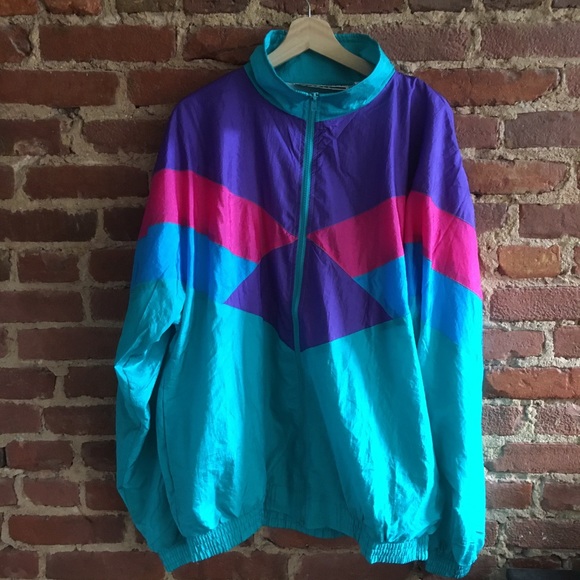 Vintage Jackets & Blazers - VTG 80s Colorblock Windbreaker TALL XL